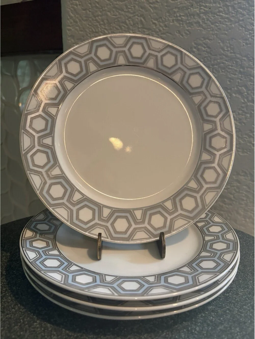 Jonathan Adler Happy Home Ceramic Salad Plates Hexagon- Set of 4